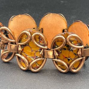 Vintage Matisse Copper "Guinevere" Amber and Brown Enamel Clasp Bracelet